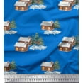 thumbnail image 1 of Soimoi Blue Rayon Crepe Fabric Pine Tree & Cottage Nature Print Fabric by Yard 46 Inch Wide, 1 of 3
