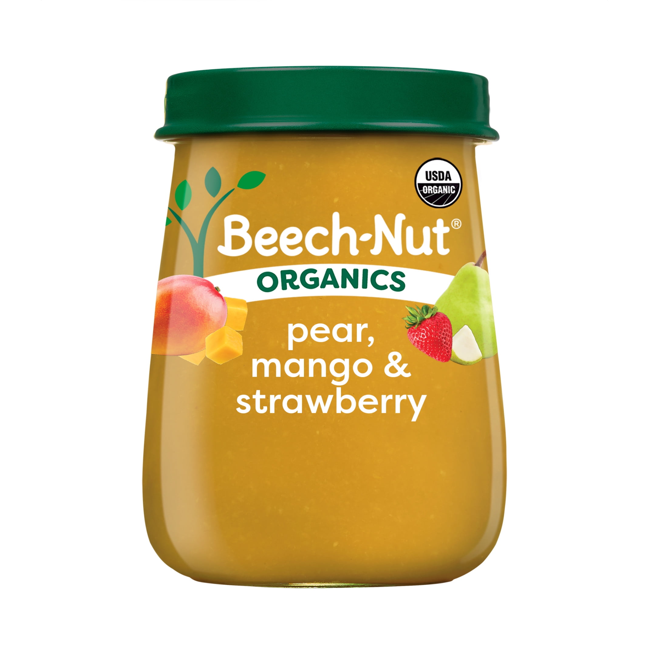 (6 pack) Beech-Nut Organics Stage 2 Organic Baby Food, Pear Mango & Strawberry, 4oz Jar