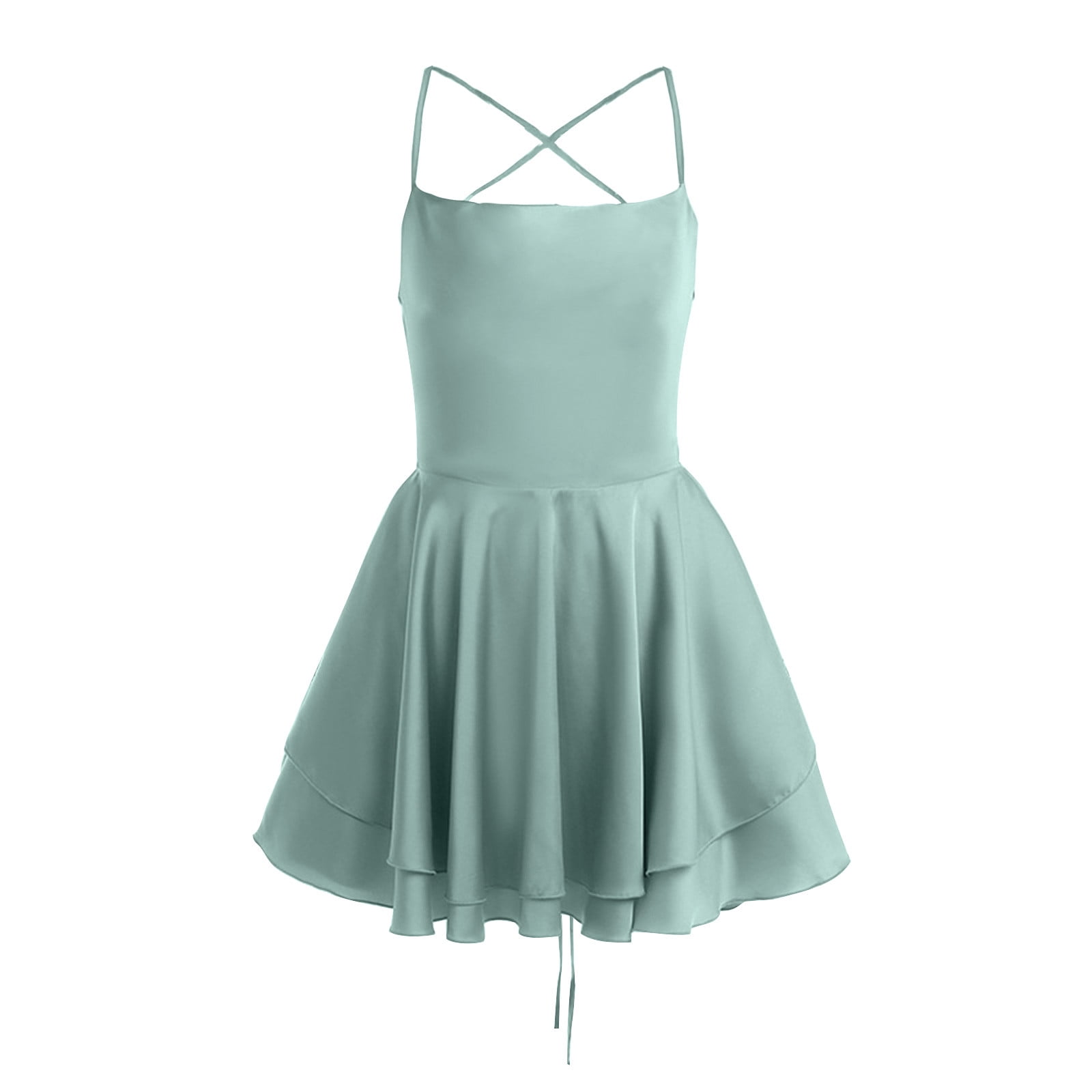 qolati Women Satin Dress Backless Short Romper Cowl Neck Bandage Back  Onesie Clubwear Sexy Sleeveless Layered Mini Dress Jumpsuit - Walmart.com