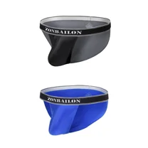 TANBOM Men's Bulge Enhancing Briefs Mesh Nylon Underwear Blue/Gray M 2-Pack