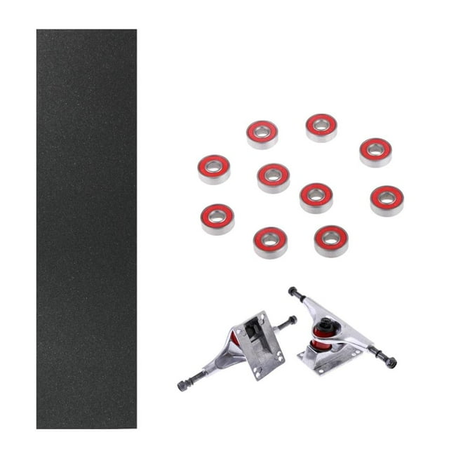 Ejes de monopatín de aluminio DYNWAVEMX Plateado 5' Rodamientos ABEC 7 Rojos Cinta de agarre Negra