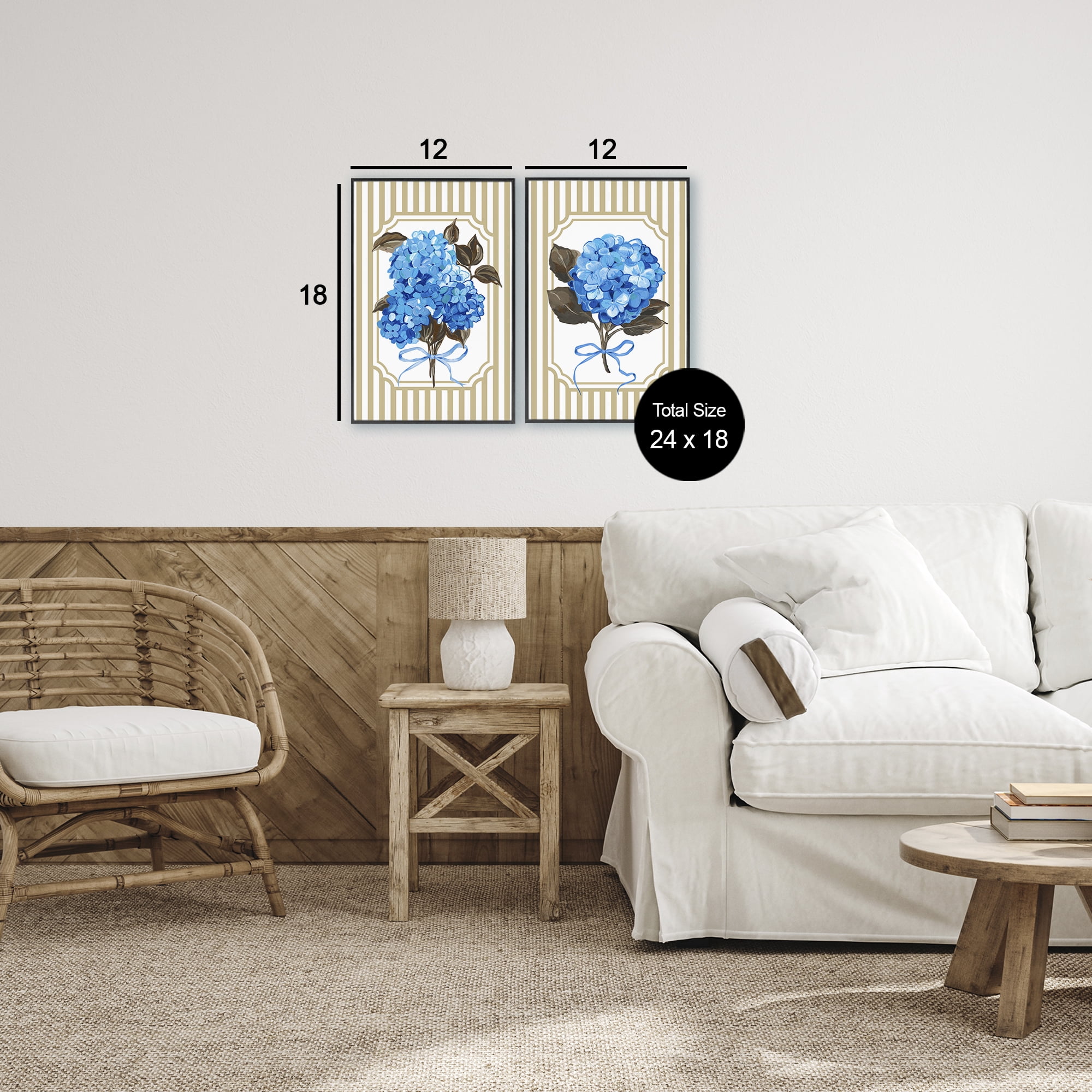 Hydrangea Bouquets with Bows 2 Piece Black Framed Giclee Art Set, design by Adonna Ebrahimi