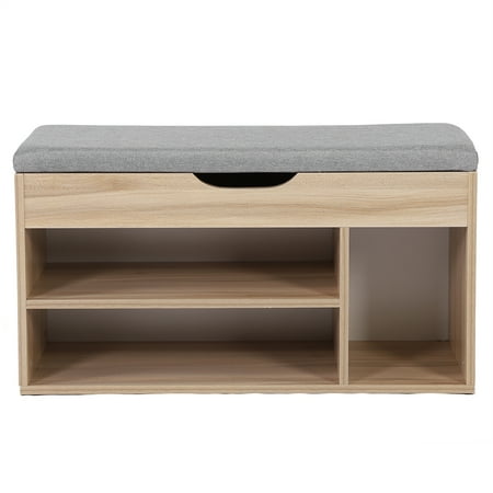 Herchr Double Layer Wooden Shoes Storage Bench Home Entryway Shoe