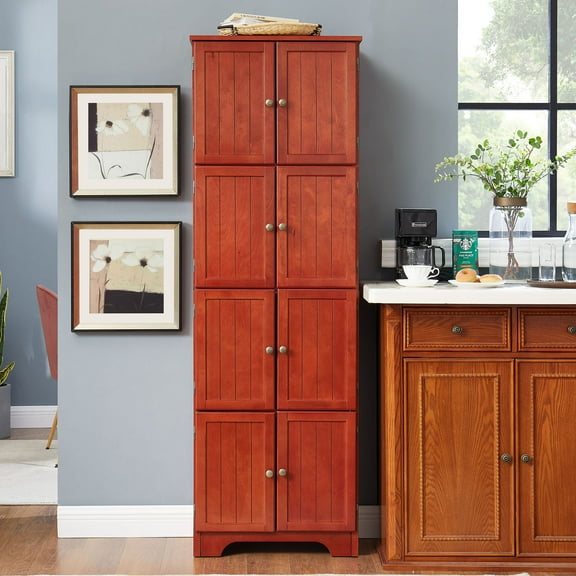 Freestanding Storage Cabinet 72.4 Inches Tall with 8 Doors and 4 Shelves Suitable for Home Office and Dining Needs