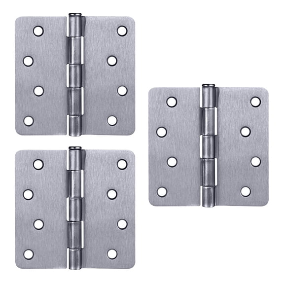 Brushed Chrome Steel Plain Bearing Door Hinge with Removable Pin, 4 x 4 in. 1/4 in. Radius, 3-Pack