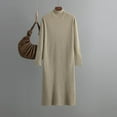 thumbnail image 2 of Sentmoon Robes de Soirée pour Femmes à Manches Longues à Col Rond Robes de Cocktail Couleur Unie Amples Respirantes Grande Taille Robe Maxi pour Femmes Décontractée pour Promenade Hivernale Décontractée Kaki Taille Unique, 2 of 4