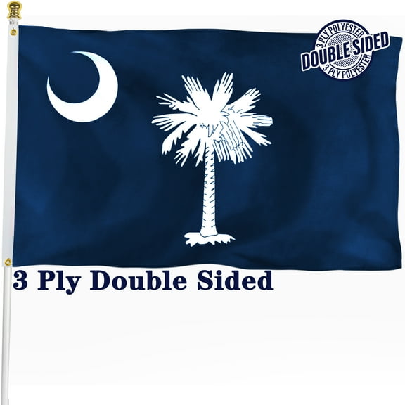 South Carolina State Flag Double Sided 3x5 ft, Heavy Duty 3 Ply Durable Polyester, SC Flag with Vibrant Print/4 Rows Hemming/Brass Grommets