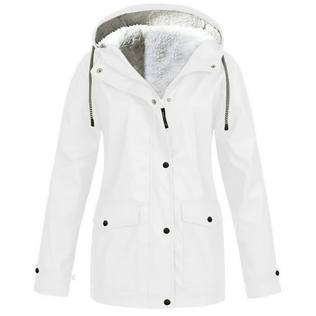 BLVB Imperméable Femme Doublé en Molleton Peluche, Hiver Chaud, Manteaux de Pluie Imperméables à Fermeture Éclair, Extérieur, à Capuche, Coupe-Vent de Voyage