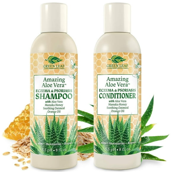 Eczema & Psoriasis Shampoo & Conditioner Set For Men & Women - Aloe Vera & Manuka Honey for Gentle Itchy, Dry Scalp Treatment - Dandruff, Seborrheic Dermatitis, Sulfate-