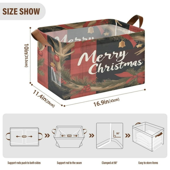 BZSMCE Collapsible Fabric Cube Storage Bins Elegant Plaid Christmas Print Design Pattern Storage Box