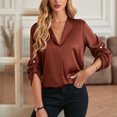 thumbnail image 4 of Blusa Mangas Largas Blusas casuales para mujer Color sólido Cuello de solapa Estilo elegante Moda Traje diario Cgtredaw Marrón T XL para Mujer, 4 of 6