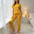 thumbnail image 4 of Aimik Womens Pajama Set Two Piece Short Sleeve Top and Long Pants Ladies Trendy Matching Oufits Casual Loungewear Set,Yellow,S, 4 of 6