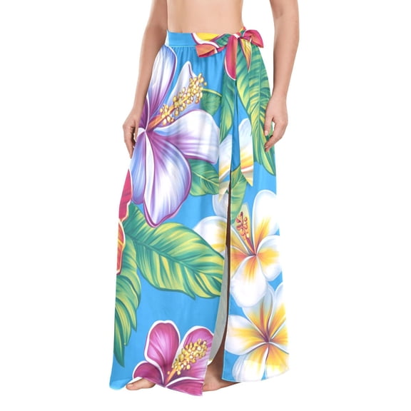 Vibrant Hawaiian Florals Women's Swimwear Cover Ups Strappy Beach Dress Sarong Wrap M