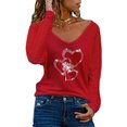 thumbnail image 2 of Camiseta de manga larga con cuello en V para mujer a la moda, blusa suelta con estampado de otoño Fridja  bvmnju4621, 2 of 5