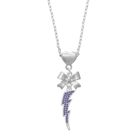 Delight Jewelry Silvertone Large Blue Crystal Lightning Bolt Silver tone Bow Heart Necklace