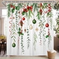 thumbnail image 2 of Nanqianyi Christmas Bow Ribbon Holly Ornament Shower Curtain,Waterproof Watercolor Pine Eucalyptus Bathroom Decor,72"x74" Inch,With Hooks, 2 of 6