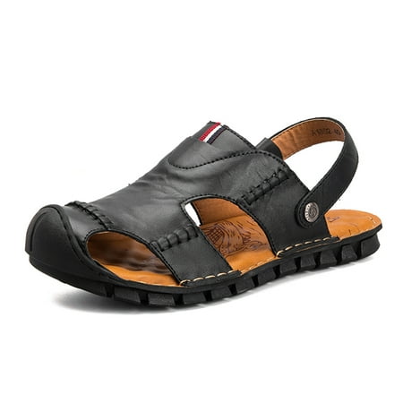 

Lopise men s shoes lightweight wear-resistant leather sandals breathable men s black sandals US size 8.5