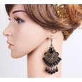 thumbnail image 2 of Gothic Lace Dangle Earrings Vintage Rhinestone Teardrop Dangle Earrings - Black, 2 of 2
