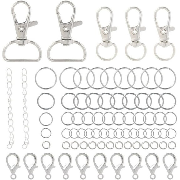 1 Box Silver Keychain Making Kit Metal Lobster Claw Clasps Various Alloy Key Chains Rings Open Jump Ring Connectors 360° Swivel Hooks for Keychains Purse Jewelry Making Findings DIY Crafts Platinum