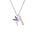 thumbnail image 2 of Delight Jewelry Silvertone Large Fairy with Purple Wings Silvertone Be Strong and Courageous Bar Charm Necklace, 23", 2 of 4