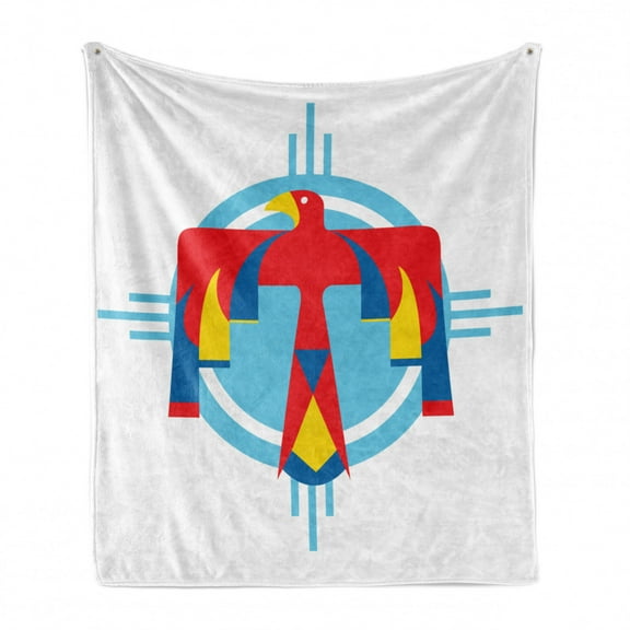 Southwestern Soft Flannel Fleece Throw Blanket, Mysterious of Thunderbird Abstract Tribal, Cozy Plush for Indoor and Outdoor Use, 50" x 60", Multicolor, by Ambesonne