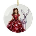 thumbnail image 2 of Adorno navideño de un reno en un cuento de hadas, símbolo de coraje y magia, ideal para regalar en Navidad. Adorno navideño personalizado para mujer, color rojo., 2 of 6