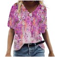 thumbnail image 1 of Birdeem T-Shirt à Col en V pour Femmes, Mode Décontractée, Grande Taille, Imprimé de Fleurs Pittoresques, 1 of 1