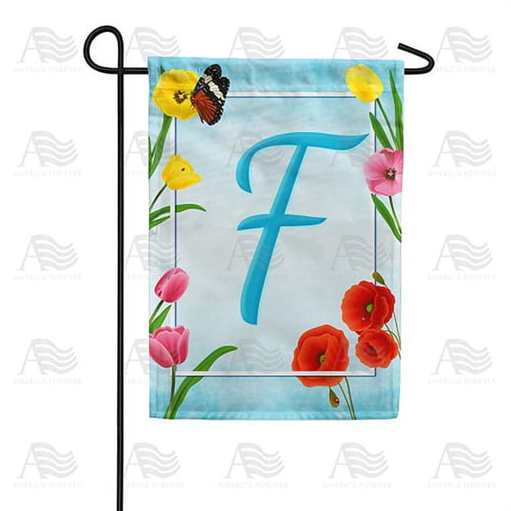 America Forever Spring Monogram Garden Flag Letter F 12.5 x 18 inches Double Sided Vertical Outdoor, Yard, Lawn, Beautiful Summer Spring Flowers, Tulip, Ladybug, Bees Garden Flag