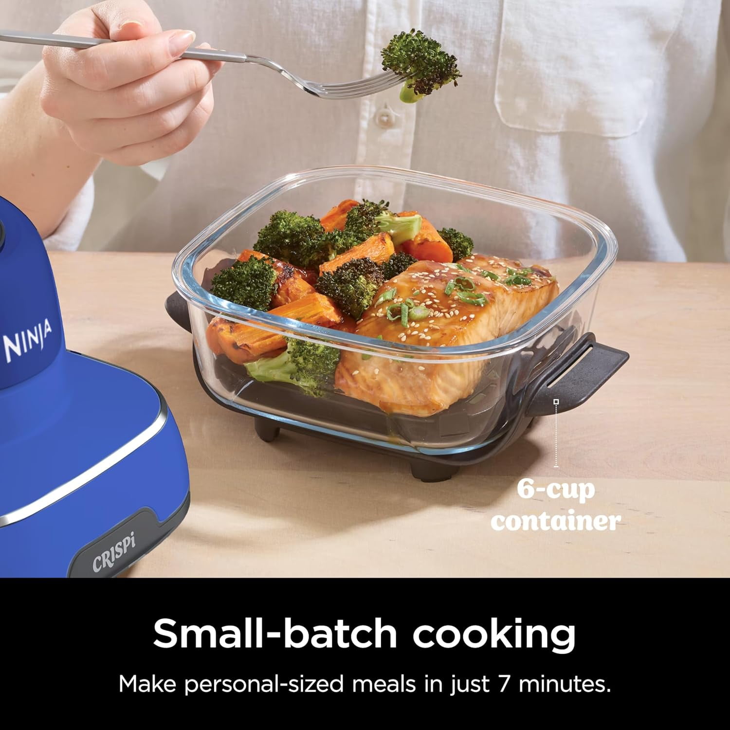 Ninja Crispi Air Fryer, Microwave, Freezer & Dishwasher Safe, Glass Portable Cooking System, 4 QT & 6 Cup Glass Containers with Storage Lids, Easy Meals, Air Fry, Bake, Blue