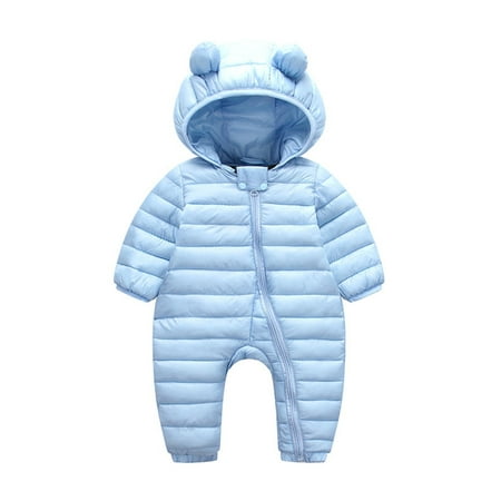 

UKAP Newborn Casual Long Sleeve Playsuit Baby Loose Puffer Jumpsuit Buttons Travel One Piece Cute Romper Light Blue 73cm
