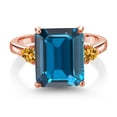 thumbnail image 2 of Gem Stone King 7.78 Ct London Blue Topaz Yellow Citrine 18K Rose Gold Plated Silver 3-Stone Women Engagement Ring (Size 6), 2 of 3