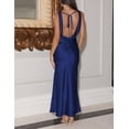thumbnail image 2 of Vestido largo VUBIYA Elegante satén con cuello en V sin espalda azul marino para mujer, 2 of 5