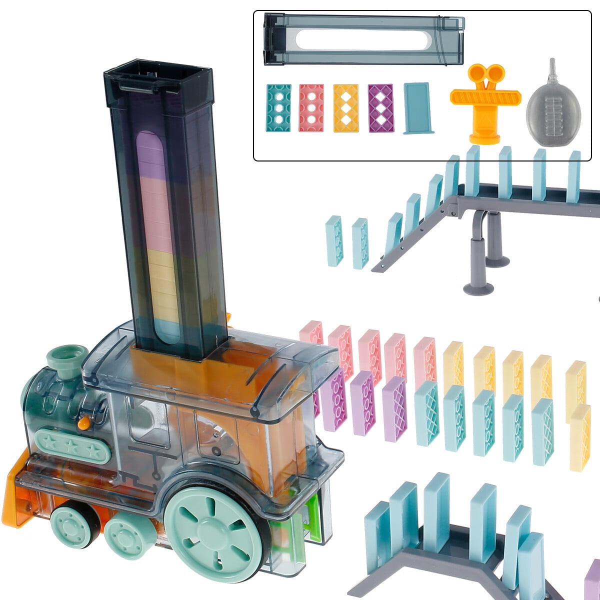 SESAVER 80 Pcs Domino Train Set Fun Dominos Train Blocks Set with Light