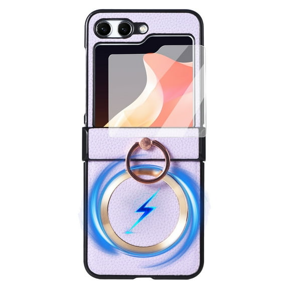 Dteck for Samsung Galaxy Z Flip 5 Magnetic Case with Ring Holder, Compatible with MagSafe, Full Body Protective Case with Screen Protector & Hinge Protection Slim Cover for Samsung Z Flip5 5G,Purple