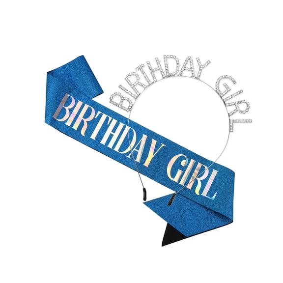 Vocoste 1 Set Birthday Girls Headband Tiara for Women Rhinestone Happy Birthday Silver Tone White Blue Letter