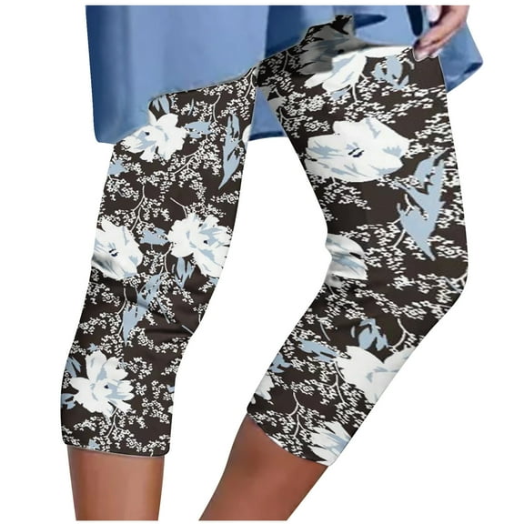 Dianli Pants for Women Summer Calf-Length Pants Floral Print Bohemian Loose Casual Elastic Waist Cropped Pants Black xl