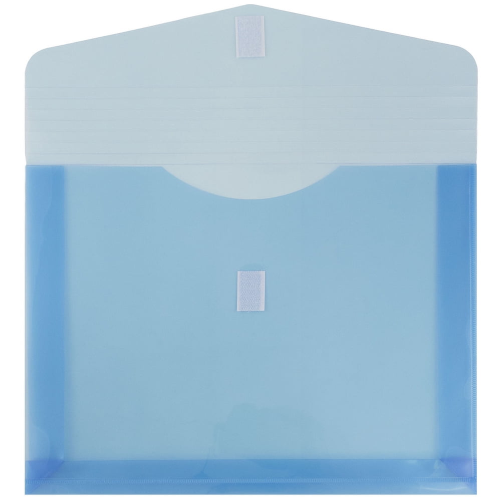 JAM Paper Plastic Expansion Envelopes, Hook & Loop, Letter Booklet, 9 3/4 x 13, 2 in Expansion, Blue, 3/Pack