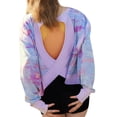 thumbnail image 4 of Lovskoo Open Back Shirts for Women Criss Cross Hollow Tops Scoop Neck Long Sleeve Blouses Casual Loose Fit T-Shirts Yoga Tops Multicolor, 4 of 7