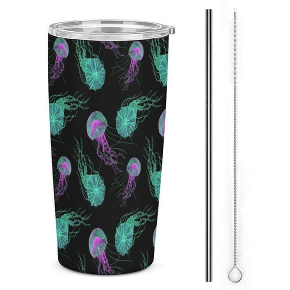 Jellyfish Glow in Dark Stainless Steel Tumbler with Lid 20 Oz Travel Mug Portable Thermal Cup
