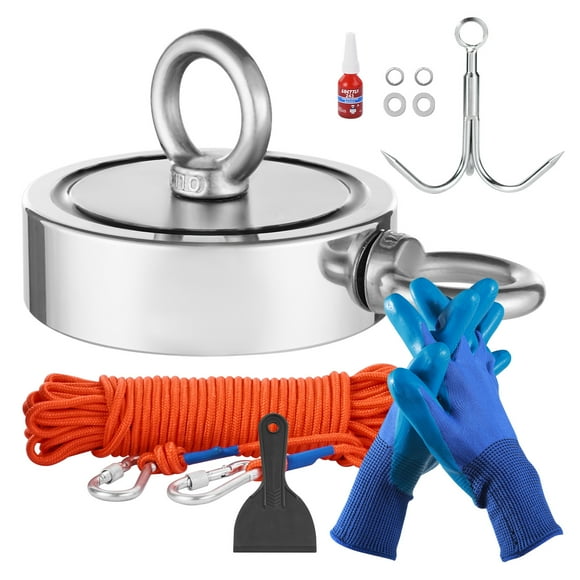 KFFKFF Magnet Fishing Kit, 1700 LBS/771 Kg Double-Sided Pulling Force Strong Magnet Fishing Kit, Rare Earth Neodymium Magnetic Fishing Kit Includes Grappling Hook