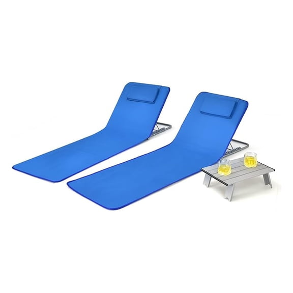 Beach Chairs 3-Piece Set, Outdoor Loungers with Table, 5 Recline Positions, Portable Tanning Chairs for Beach, Camping, Patio (Navy)