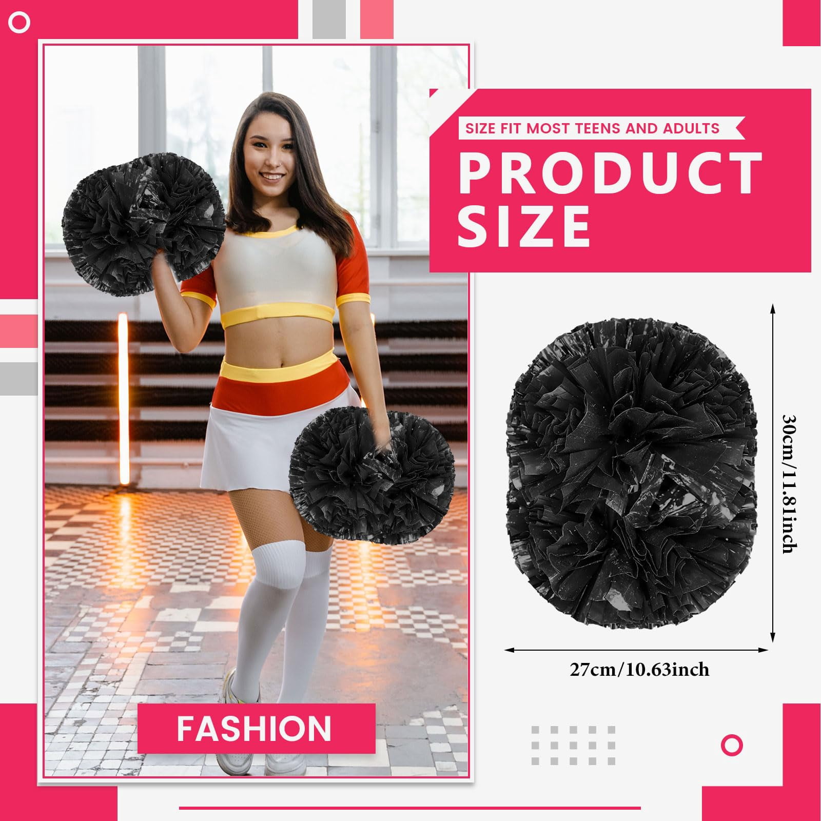 24 Pcs Cheerleading Pom Poms, Cheerleader Pompoms with Handle Style,Fit for Team Spirit Sports Dance Cheering