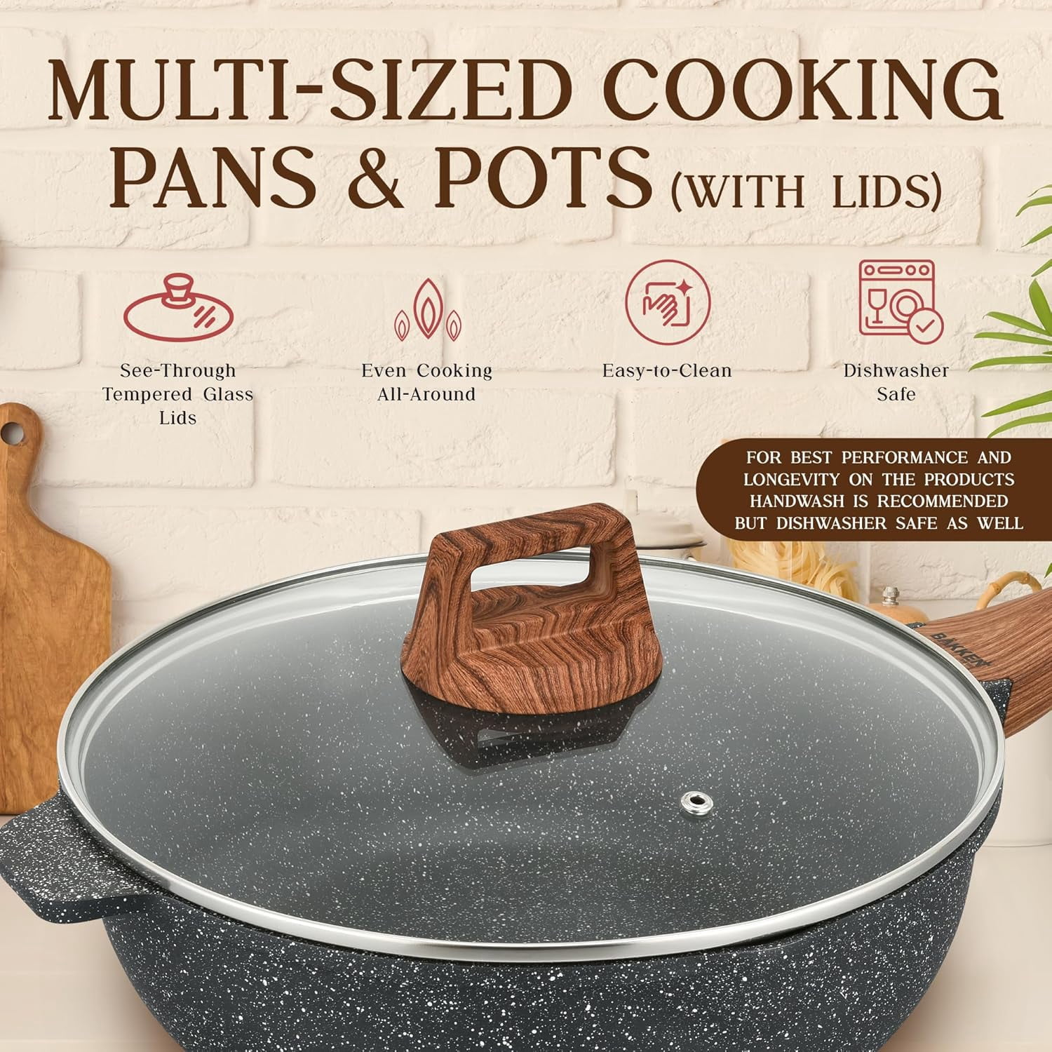 Bakken Swiss 20 Piece Nonstick Granite Cookware & Kitchen Set, Black