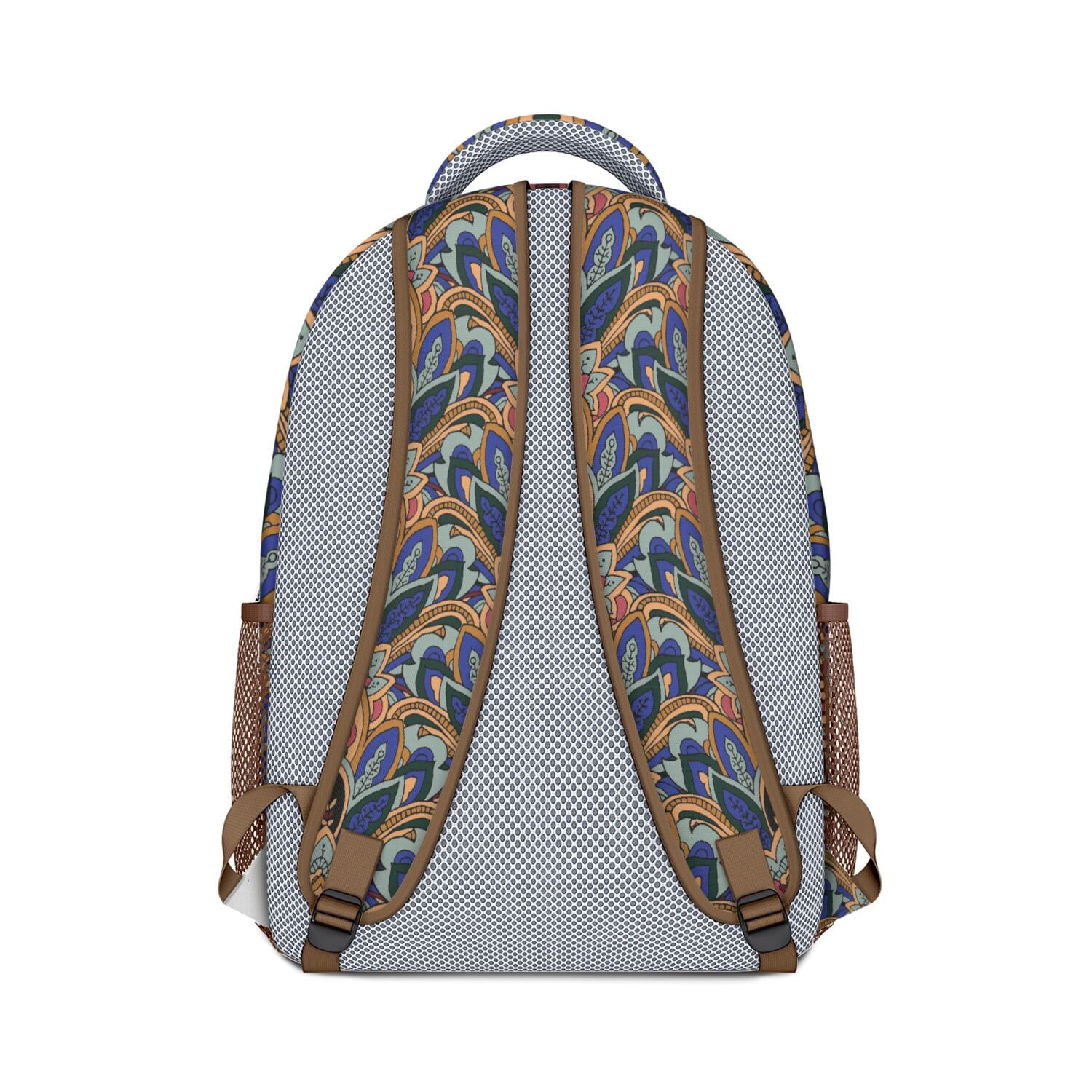 Artistic Waterproof School Backpack - Vintage Paisley Floral Print & Breathable Mesh Straps for Teens