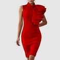 thumbnail image 2 of KHONTS Women's Ruffle Sleeveless Bodycon Knee Length Party Pencil Midi Dress Red XL, 2 of 4