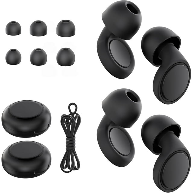 WWS-Jayine 2 Paires de Bouchons d'Oreilles pour Dormir, Bouchons d'Oreilles en Silicone Doux pour Réduction de Bruit 25dB, Bouchons d'Oreilles Réutilisables pour Protection Auditive, Concert, Concentration, Sensibilité au Bruit, 8 Embouts en S/M/L - Bla