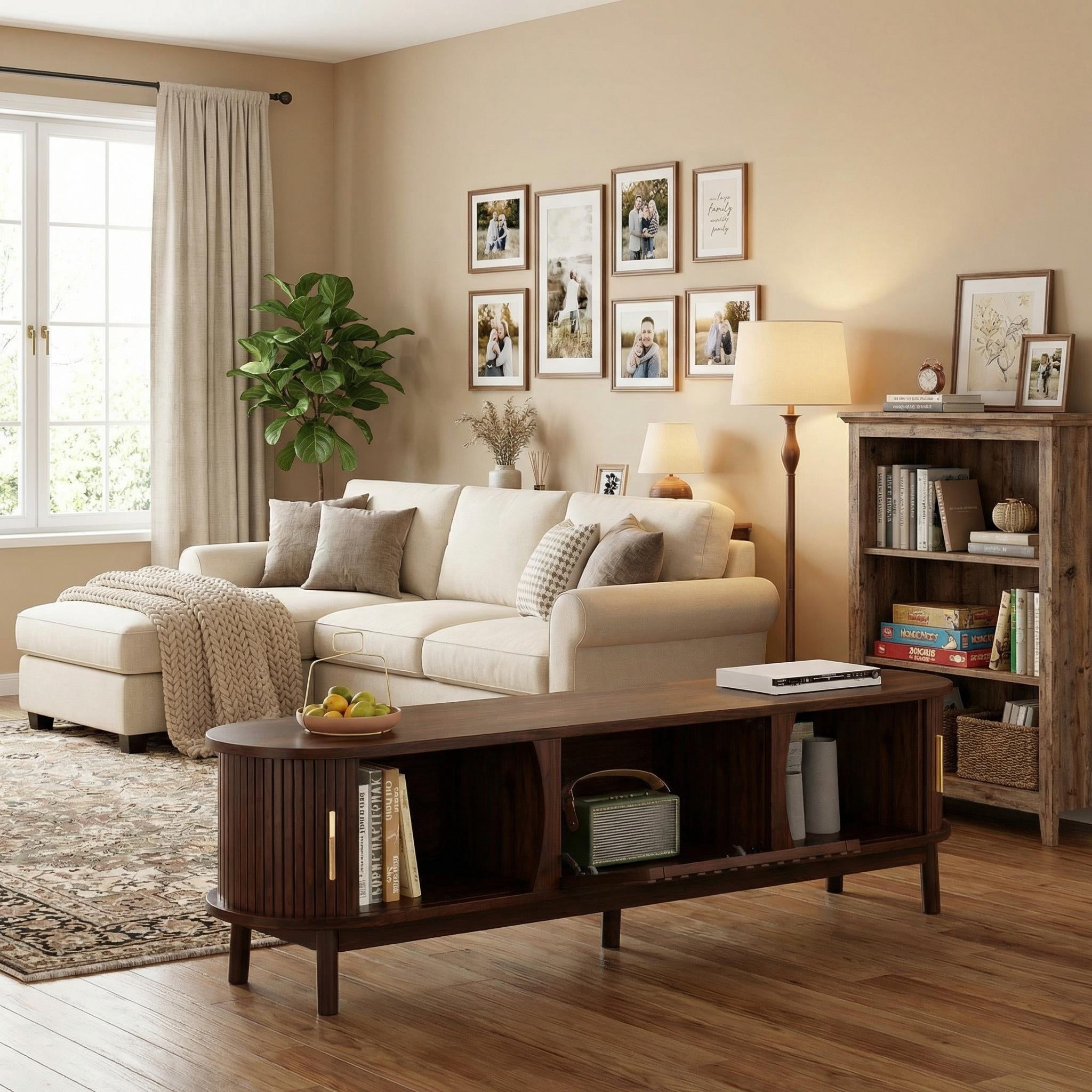 Homy Casa 66.9 in Farmhouse TV Stand for TVs up to 75 in with Sliding Doors and Storage Cabinet