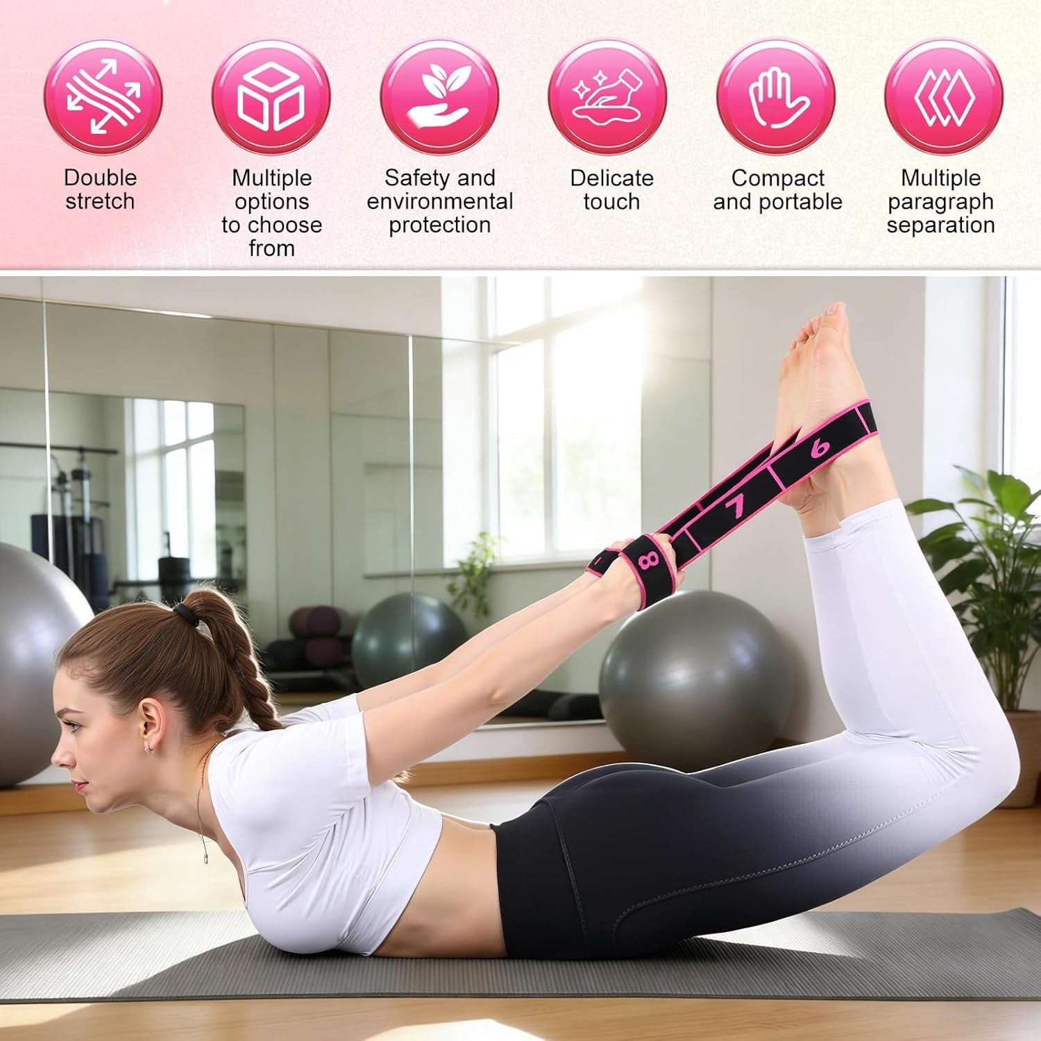 JJEAN-Fitness Resistance Bands with Handles, Fitness Resistance Band for Stretching and Yoga, Fashion Puller Exercise, Adjustable Bands for Full Body Stretching Shaping