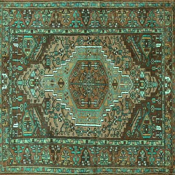 Ahgly Company Indoor Square Persian Turquoise Blue Traditional Area Rugs, 3' Square