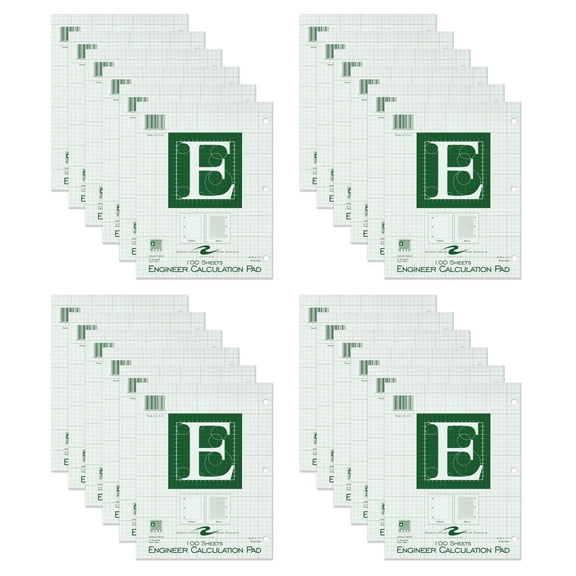 Roaring Spring Engineering Pad, 24-Pack, 8.5" x 11", 100 Sheets 15# Green Paper, 5x5 Printed Back Enclosed Grid, Top Glued, 3-Hole Punched, Proudly Made in USA, Heavy Backing Board
